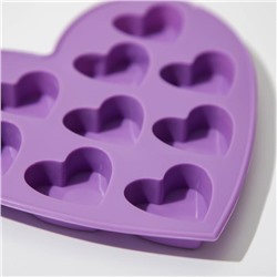 Форма для конфет и шоколада Доляна «Сердечки», силикон, 15×14.5×1.5 см, 10 ячеек, МИКС