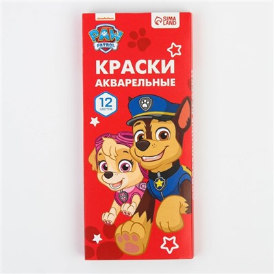 Акварель медовая «Щенячий патруль», 12 цветов, в картонной коробке, без кисти