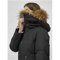Куртка женская зимняя с мехом енот премиум класса черного цвета 381Ch