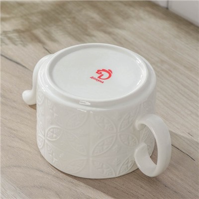 Набор чайный Доляна «Эстет. Орнамент», 3 предмета: чайник 400 мл, 2 кружки 280 мл, фарфор, белый