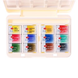 Акварель художественная в кюветах, 12 цветов х 2.5 мл, ЗХК "Белые ночи", пластиковая палитра, 1942036