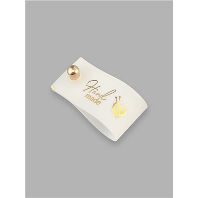 Бирка с кнопкой Hand made, 8×1.8 см, 10 шт., цвет золотой, белый