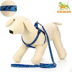 Комплект прошитый «Милитари», ширина 1 см, поводок 120 см, шлейка 23-35 см, синий