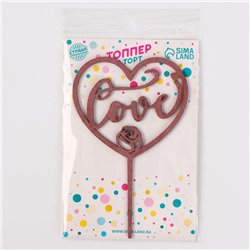 Топпер для торта деревянный «Сердце», с блёстками, розовый