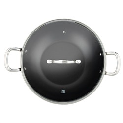 Сковорода Вок с антипригарным покрытием д30см "Итан" h6,5см, s3,3мм, дно д17см, s4мм, кованный алюминий, стеклянная крышка с пароотводом, 2 ручки из нержавеющей стали на клепочном креплении, цветная коробка, "TalleR" (Китай)