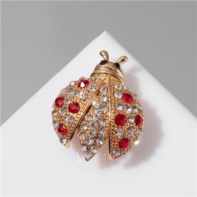 Брошь «Божья коровка», красно-белая в золоте