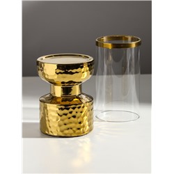 Подсвечник на 1 свечу «Омут», керамика, стекло, d=8 см, золото, 9.5×9.5×26 см