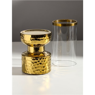 Подсвечник на 1 свечу «Омут», керамика, стекло, d=8 см, золото, 9.5×9.5×26 см