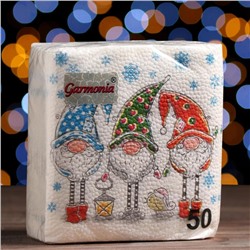 Салфетки новогодние бумажные «Сказочные гномы», 24×24 см, 50 шт.