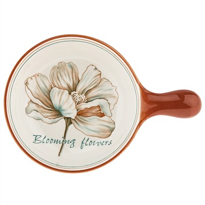 "Блуминг флауэрс (Blooming flowers)" Салатник фарфоровый 620мл, 22х15,4х5,6см, с ручкой, с деколью, отводка (Китай)