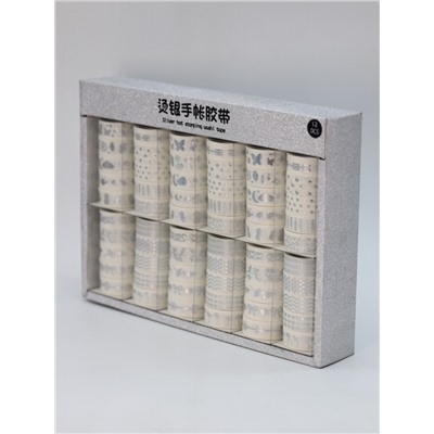 Набор декоративного скотча 5 шт. "Silver pattern", mix, шоу-бокс 12 шт.