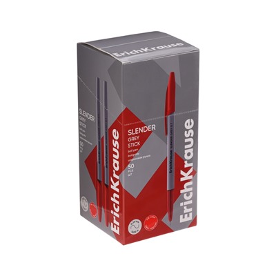 Ручка шариковая ErichKrause Slender Stick Grey, Super Glide, 0.7 мм, красная
