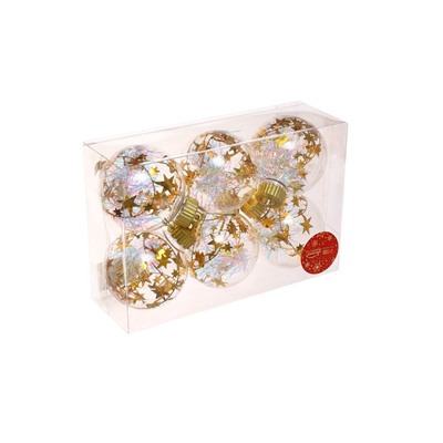 Ёлочные игрушки «Льдинка - мишура», шары новогодние, d=8 см, набор 6 шт., прозрачный