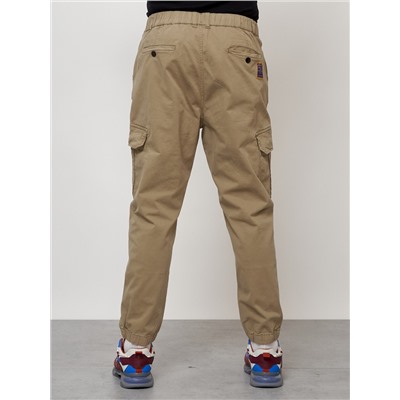 Джинсы карго мужские с накладными карманами бежевого цвета 2422B