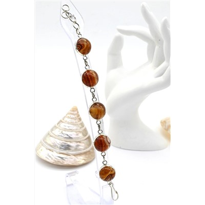 Браслет из сардоникса в посеребрении круг 16мм, 16,5см.