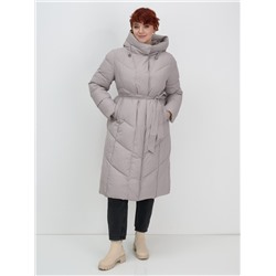 Пальто зимнее утепленное с капюшоном женское серого цвета 7628Sr