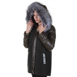 8179 DK. GREEN Пальто женское с натуральным мехом Jarius