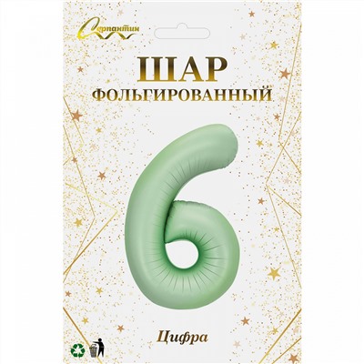 Шар фольгированный 32'/81см "Цифра "6" (зеленый)