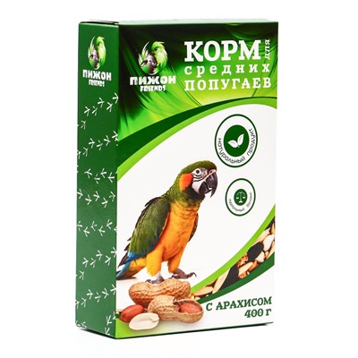 Корм "Пижон" для средних попугаев, с орехами, 400 г