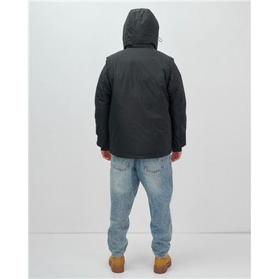 Куртка - жилетка трансформер 2 в 1 мужская зимняя черного цвета 2409Ch