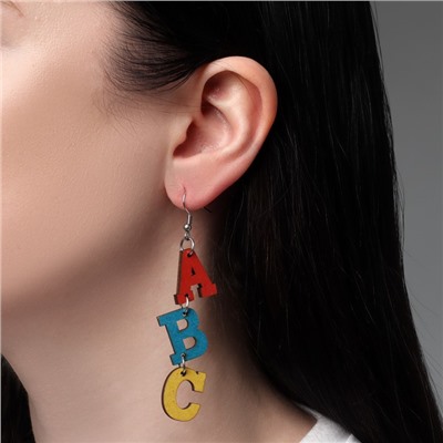 Серьги из дерева «Школа» ABC, цветные в серебре