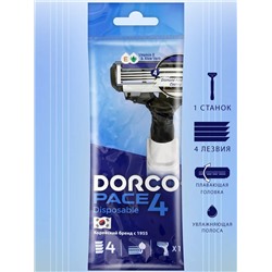 DORCO PACE 4 Однораз. бритва 1шт, 4 лезвия, плав. головка, увл. полоска
