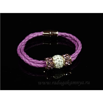 Браслет шамбала шарик14мм на двойной косичке цв.сиреневый