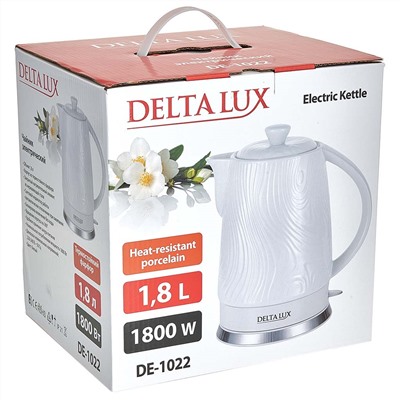 Чайник электрический 1800 Вт, 1,8 л, корпус из фарфора DELTA LUX DE-1022 белый