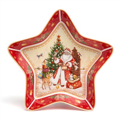БЛЮДО-ЗВЕЗДА LEFARD "ДЕД МОРОЗ" 28*28*5 СМ КРАСНОЕ (КОР=8ШТ.)