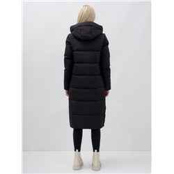 Пальто утепленное стеганное зимнее с капюшоном женское черного цвета 9628Ch