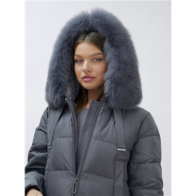 Пальто женское зимние с мехом песец большого размера серого цвета 622_1Sr
