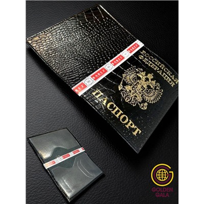 Обложка для паспорта из натуральной кожи чёрная