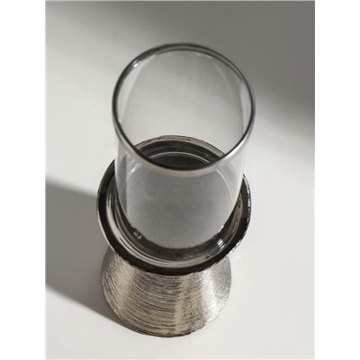 Подсвечник на 1 свечу «Пустыня», керамика, стекло, d=8 см, серебро, 9.5×9.5×27 см