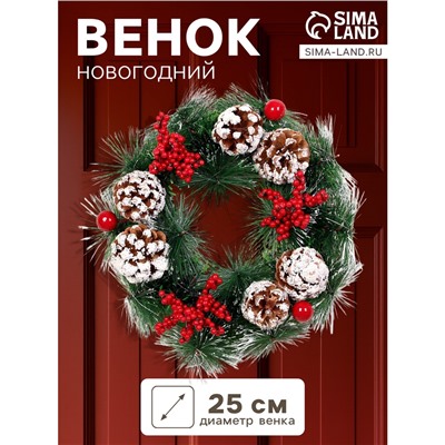 Венок новогодний d=25 см «Зимнее волшебство. Снежные шишки и ягодки»