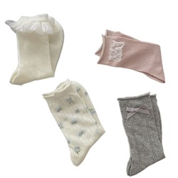 Breathable cute atmospheric light and thin knee socks with bow, mid-length, floral print, Lolita style