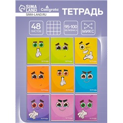 Тетрадь 48 листов в клетку Calligrata «Смайлики-2», обложка мелованный картон, блок офсет, МИКС