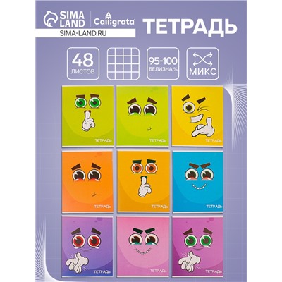 Тетрадь 48 листов в клетку Calligrata «Смайлики-2», обложка мелованный картон, блок офсет, МИКС