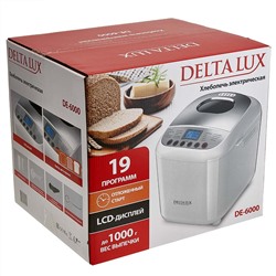 Хлебопечь электрическая 600 Вт, 500/750/1000 г, 19 программ DELTA LUX DE-6000 белая