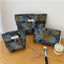 Brand retro capacious cosmetic bag, organizer bag, liner, handheld small clutch bag, flowered