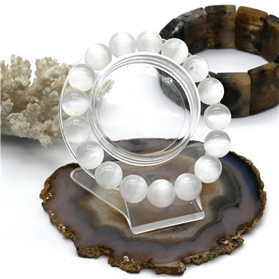 Браслет из Селенита белого шарик 12мм, 38,3г