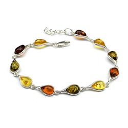 Браслет с янтарем С925 капелька 7*19мм цв.ассорти, 20см, 8,5г