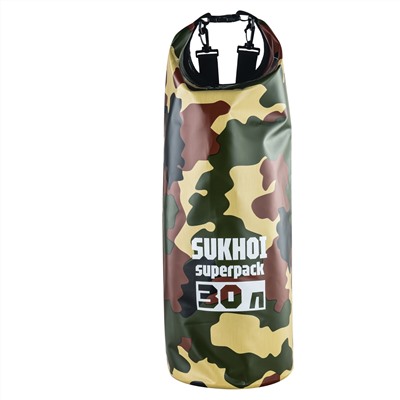 Герметичная сумка Sukhoi Superpack 30 л (камуфляж) - Легко переносится на лямке. D-образное кольцо позволяет закрепить мешок на снаряжении, либо быстро подвесить на привале. Гарантия непромокаемости содержимого при нахождении в водоеме №707