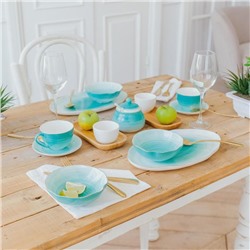 Чайная пара Доляна «Млечный путь», 2 предмета: чашка 220 мл, блюдце d=13.5 см, фарфор, бирюзовая