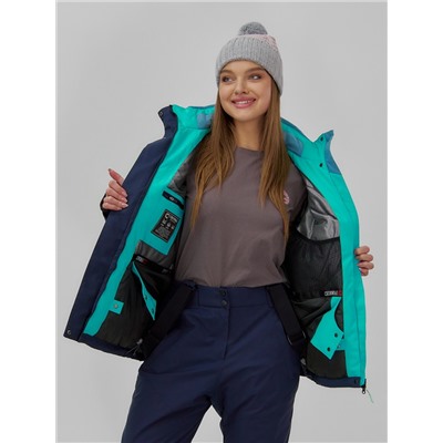 Горнолыжная куртка женская зимняя бирюзового цвета 707Br