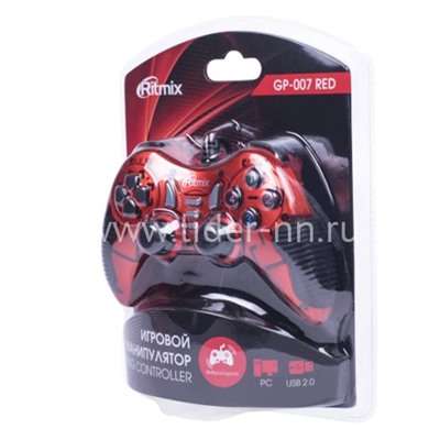 Проводной геймпад RITMIX GP-007 USB; 19 кнопок; 2 стика (красный)
