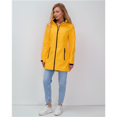 Парка спортивная женская с капюшоном softshell желтого цвета 9568J
