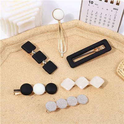 Набор заколок для волос 6 шт. Цвета: Черный/Белый