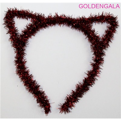 Ободок с ушками из мишуры новогодний ОБ25 Цвет красный электрик