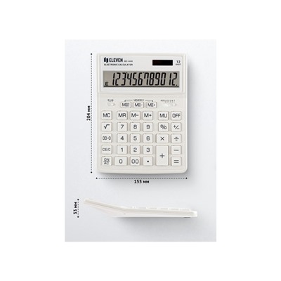 Калькулятор настольный Eleven SDC-444X-WH, 12 разрядов, двойное питание, 155×204×33 мм, белый