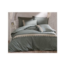 2 сп. Евро Комплект Постельного Белья Cotton Saten Azra Yeşil Çift - EcoCotton
